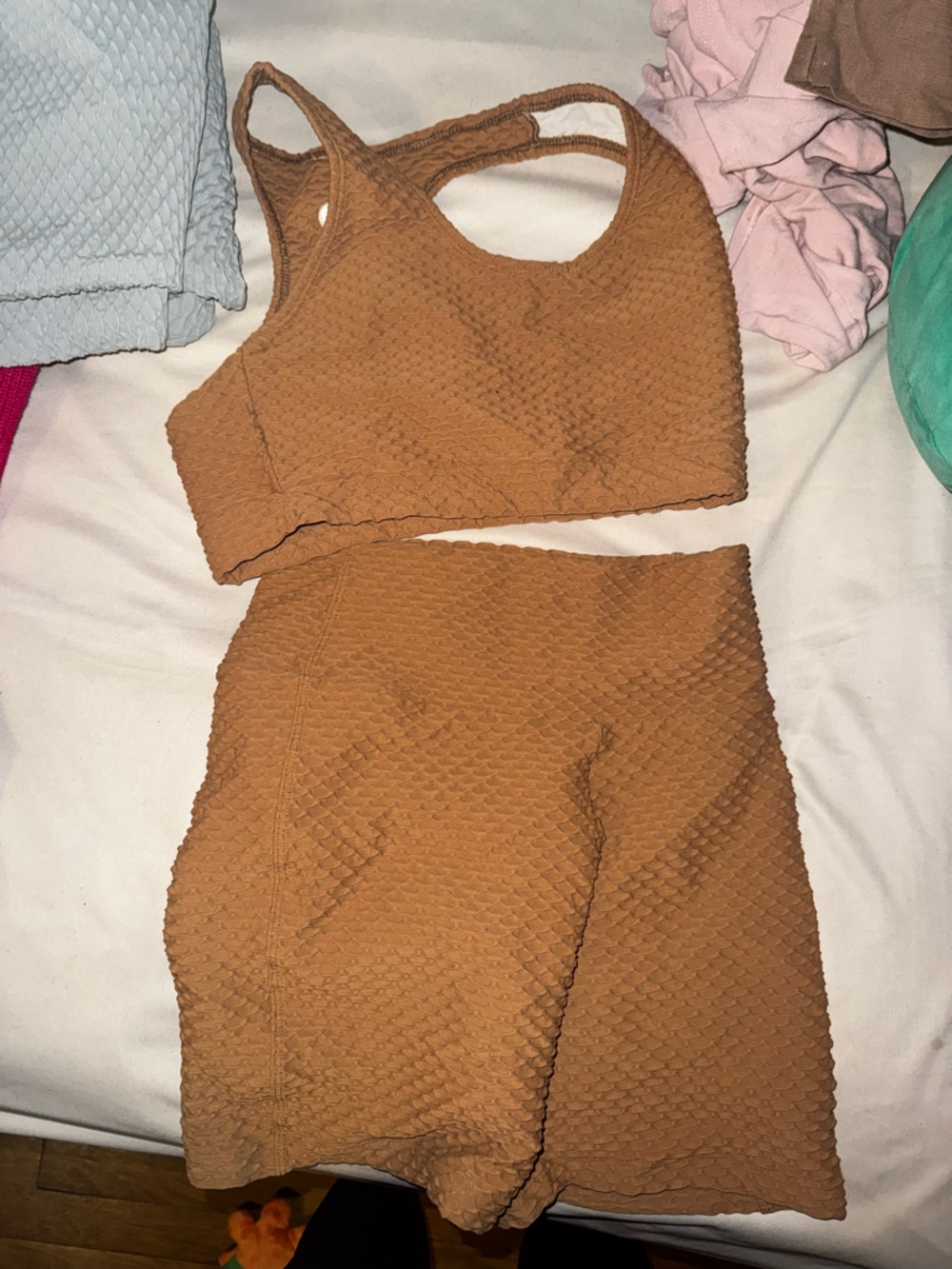 Booty by Brabants Textured Bike Shorts Set in Caramel Brown